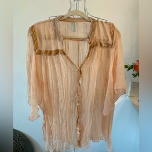 Dusty rose sheer button down